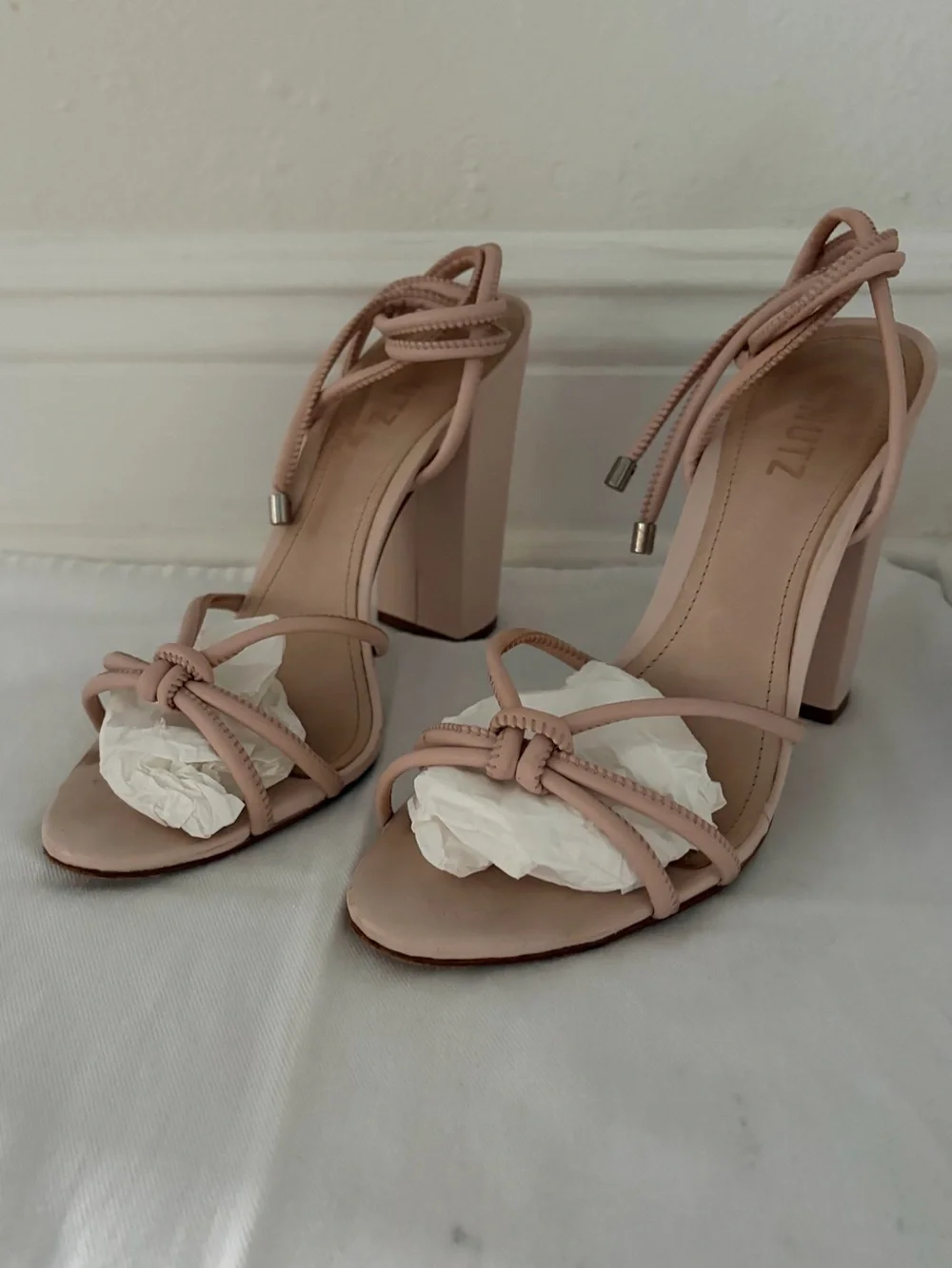 Schutz Nude Blush Strappy Block Heel Sandals